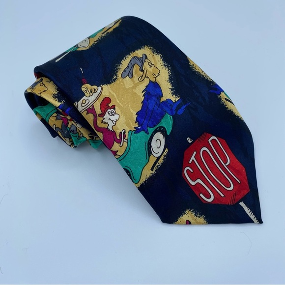 Dr Seuss Green Eggs Ham Tie Silk City One Necktie Hand Made Author Book Cartoon - Picture 1 of 3